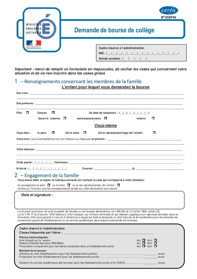 Imprime Dde De Bourse College 2012 2013