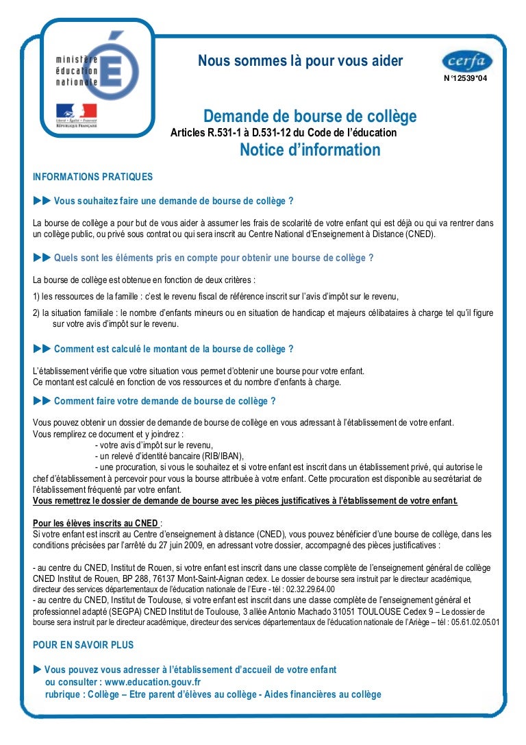 Imprime Notice D Info Bourse College 2012 2013