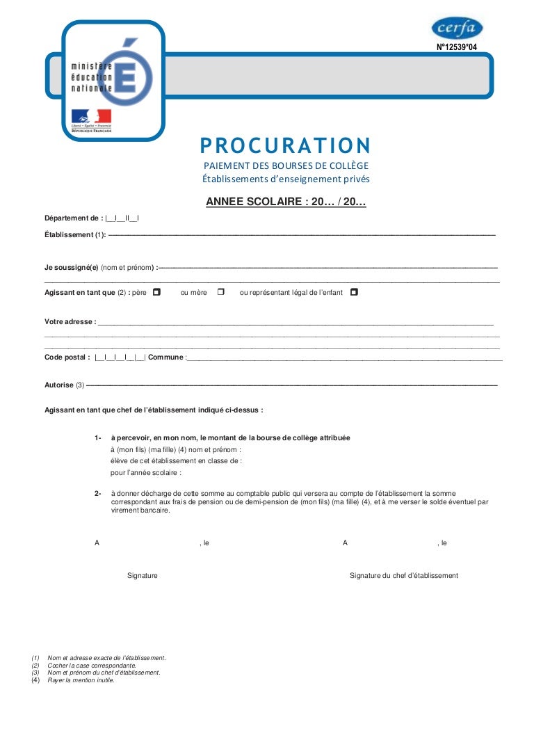 Imprime Procuration Bourse College Prive