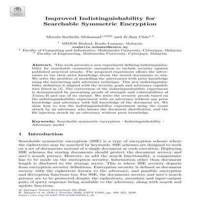 Improved indistinguishability for searchable symmetric encryption