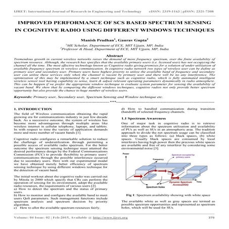 Improved performance of scs based spectrum sensing in cognitive radio using d...