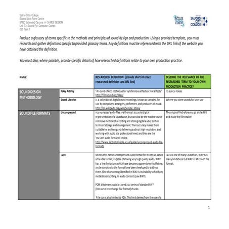Improved sound recording glossary