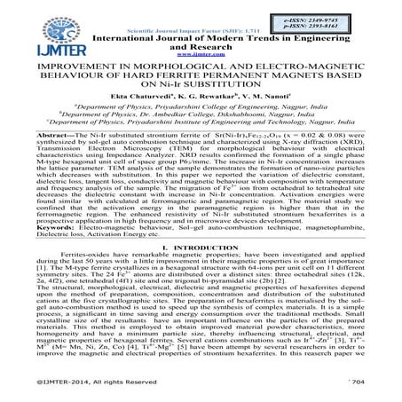 IMPROVEMENT IN MORPHOLOGICAL AND ELECTRO-MAGNETIC BEHAVIOUR OF HARD FERRITE P...