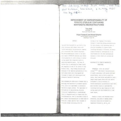 Improvement of chipdisposability of ferritic steels by containing martensitic...