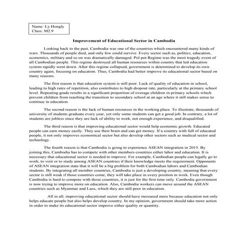 Improvement of educational sector in cambodia