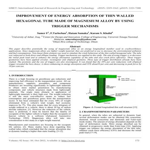 Improvement of energy absorption of thin walled hexagonal tube made of magnes...