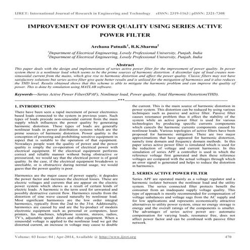 Improvement of power quality using series active power filter