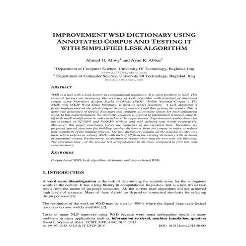 Improvement wsd dictionary using annotated corpus and testing it with simplif...