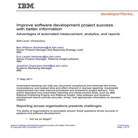 Improve software development project success with better information