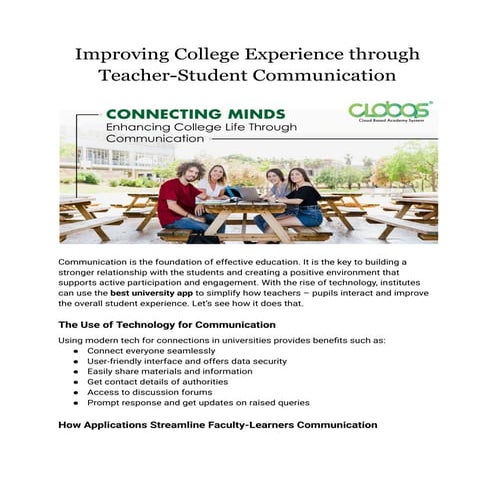 Improving College Experience through Teacher-Student Communication | PDF