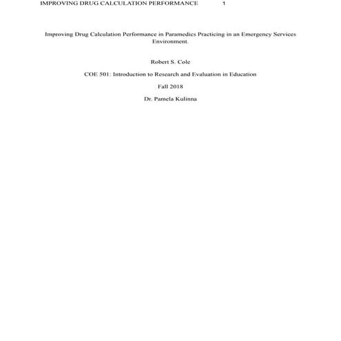 Improving Drug Calculation Performance in Paramedics Practicing in an Emergen...