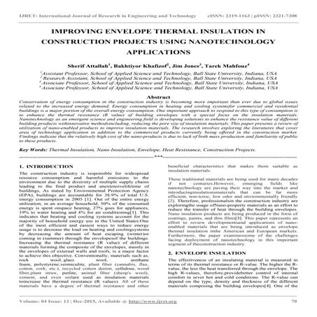 Improving envelope thermal insulation in construction projects using nanotech...