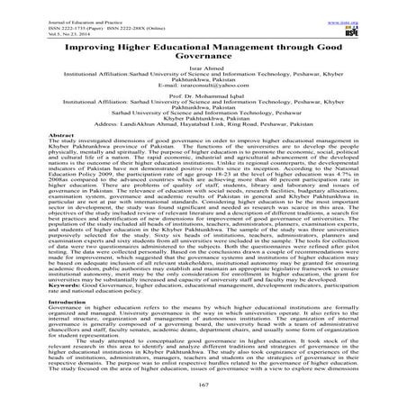 Improving higher educational management through good governance