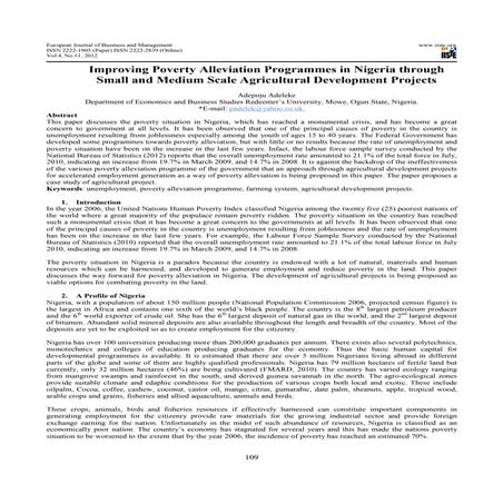 Improving poverty alleviation programmes in nigeria through small and ...