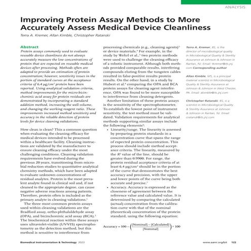 Improving Protein Assay Methods to More Accurately Assess Medical Device Clea...
