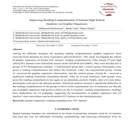 Improving Reading Comprehension of Iranian High School Students via Graphic O...
