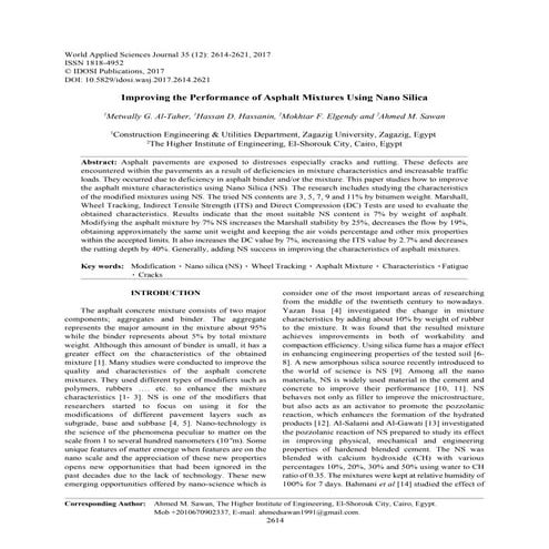 Improving the performance of asphalt mixtures using nano silica