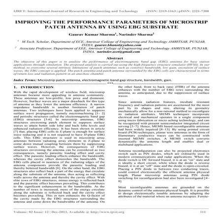 Improving the performance parameters of microstrip patch antenna by using ebg...