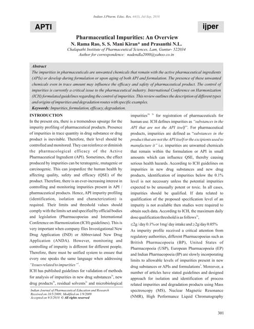 IMPURITY PROFILING (SOURCES OF IMPURITIES) | PPTX
