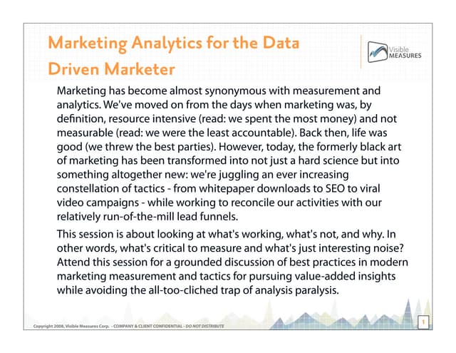 Marketing Analytics for the Data-Driven Marketer - What to Measure & How - Matt Cutler