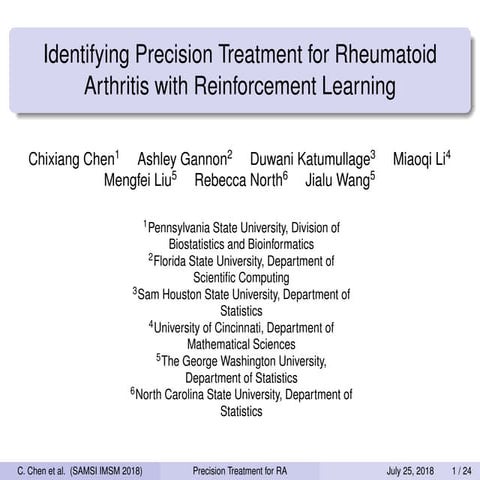 2018 IMSM: Identifying Precision Treatment for Rheumatoid Arthritis with Rein...