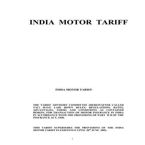 Indian Insurance industry, motor tariffs | PDF