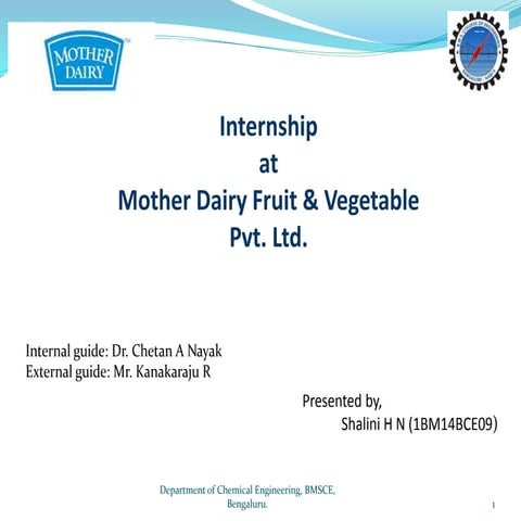 Internship at Mother dairy fruit and vegetable pvt ltd
