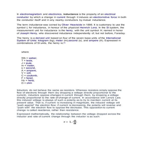 Inductance and Inductor
