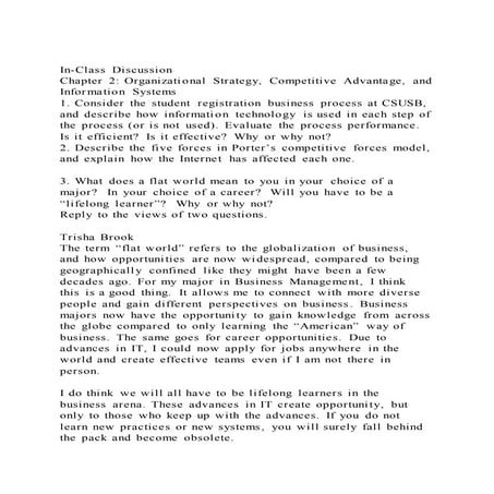 In class discussion chapter 2 organizational strategy, competiti