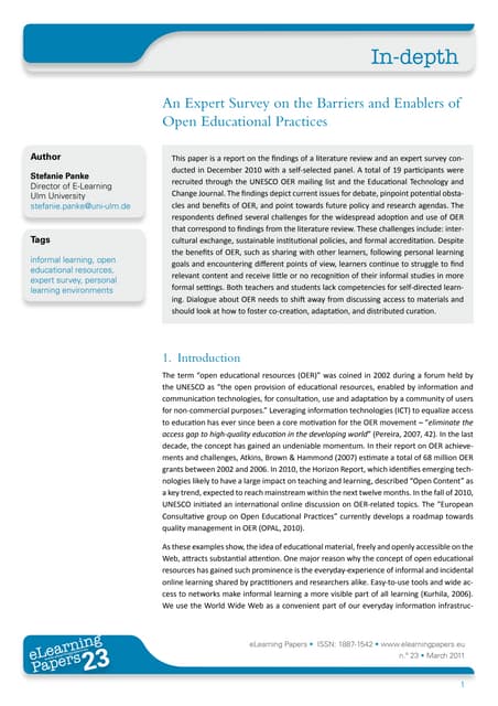 An Expert Survey on the Barriers and Enablers of Open Educational Practices