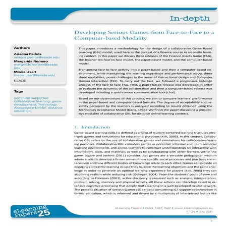 Developing Serious Games: from Face-to-Face to a Computer-based Modality