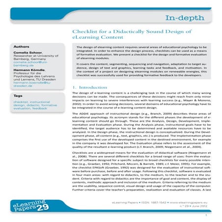 Checklist for a Didactically Sound Design of eLearning Content