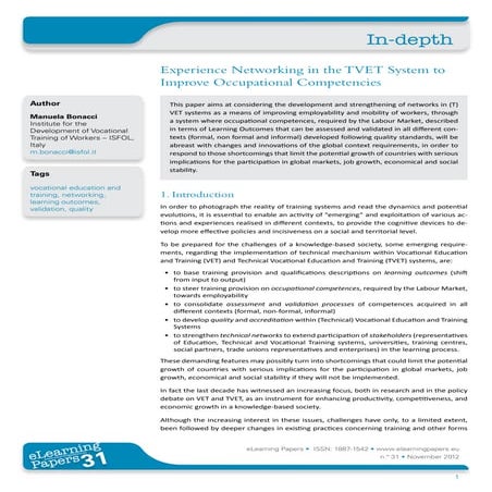 Experience Networking in the TVET System to Improve Occupational Competencies