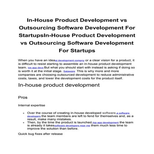 In-House vs Outsourcing Software Development for Startups: Pros, Cons ...