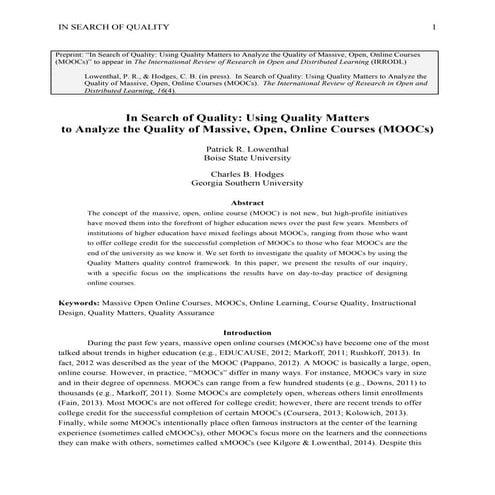 In Search of Quality: Using Quality Matters to Analyze the Quality of Massive...