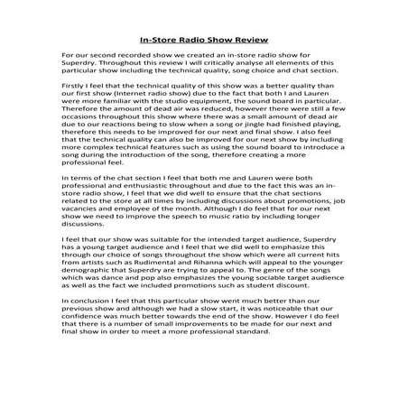 In store radio review