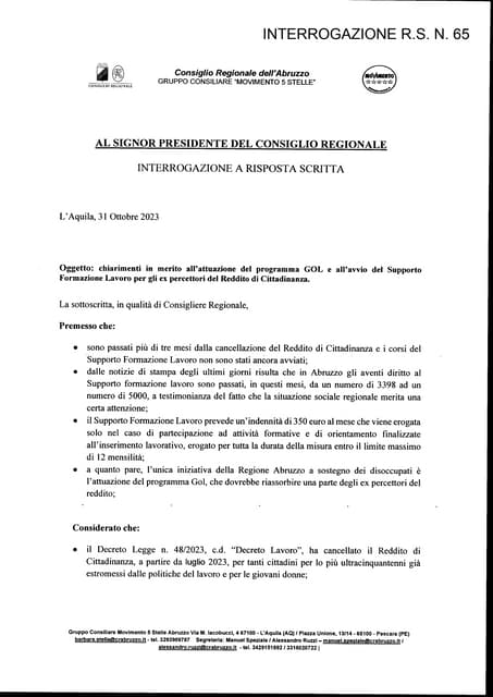 25.10.22 Chiarimenti sui ritardi in merito all’abbattimento del ...