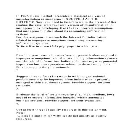 In 1967, Russell Ackoff presented a classical analysis of misinforma.docx