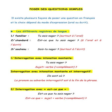 Poser des questions simples | DOC