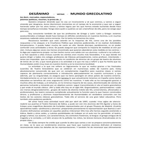 Carta de Pepe Luque, director de "In Albis Teatro"