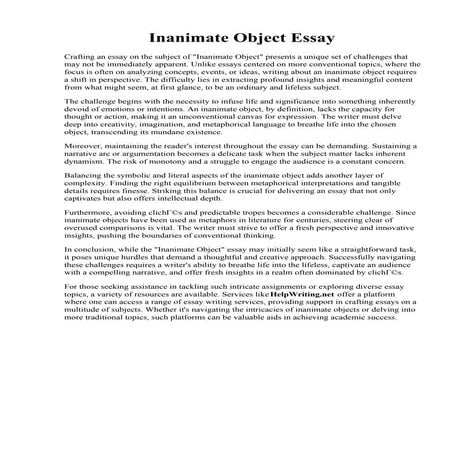 Inanimate Object Essay