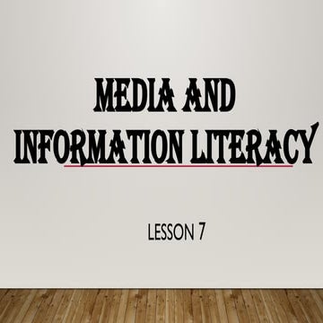MEDIA INFORMATION LITERACY GRADE 11 LESSON 1