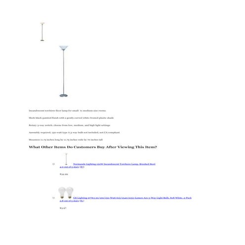 Incandescent torchiere floor lamp for small