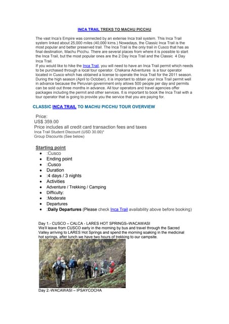 Inca trail treks to machu picchu