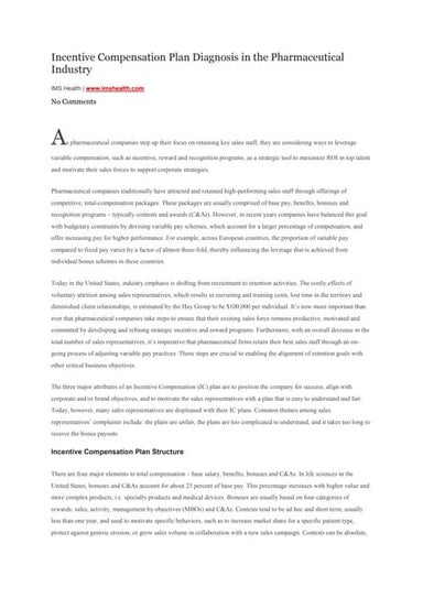 Incentive compensation plan diagnosis in the pharmaceutical industry