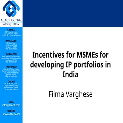 Incentives for MSMEs for developing IP portfolios in India