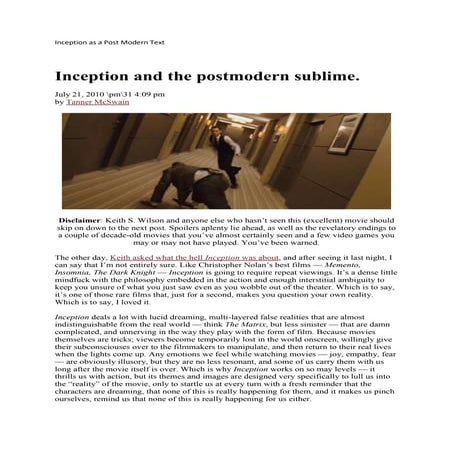 Inception as a post modern text