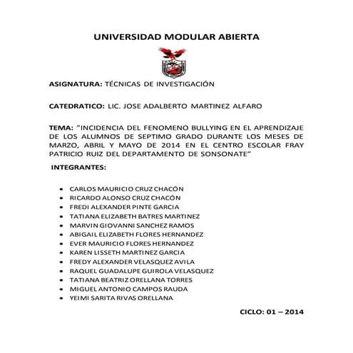 Incidencia del fenomeno bullying