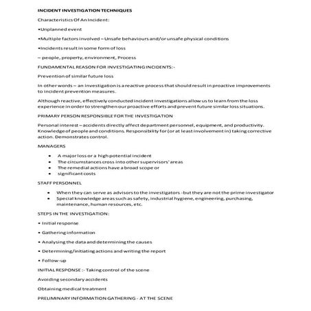 Incident investigation techniques