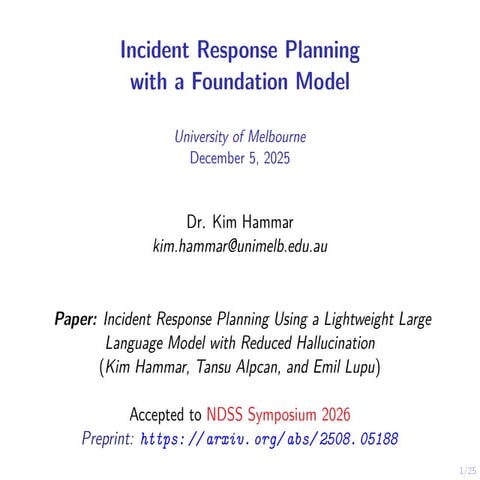 Incident Response Planning with a Foundation Model